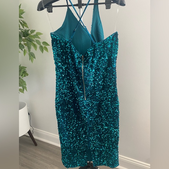 Teal Sequin Strappy Sleeveless Dress - Picture 5 of 5